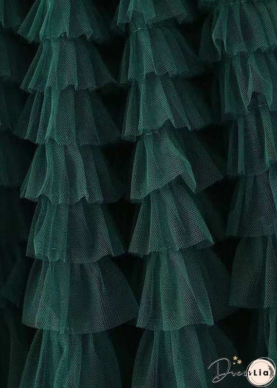 Women Black Wrinkled High Waist Patchwork Tulle Skirt Spring