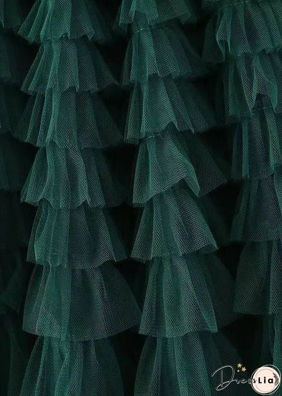 Women Black Wrinkled High Waist Patchwork Tulle Skirt Spring