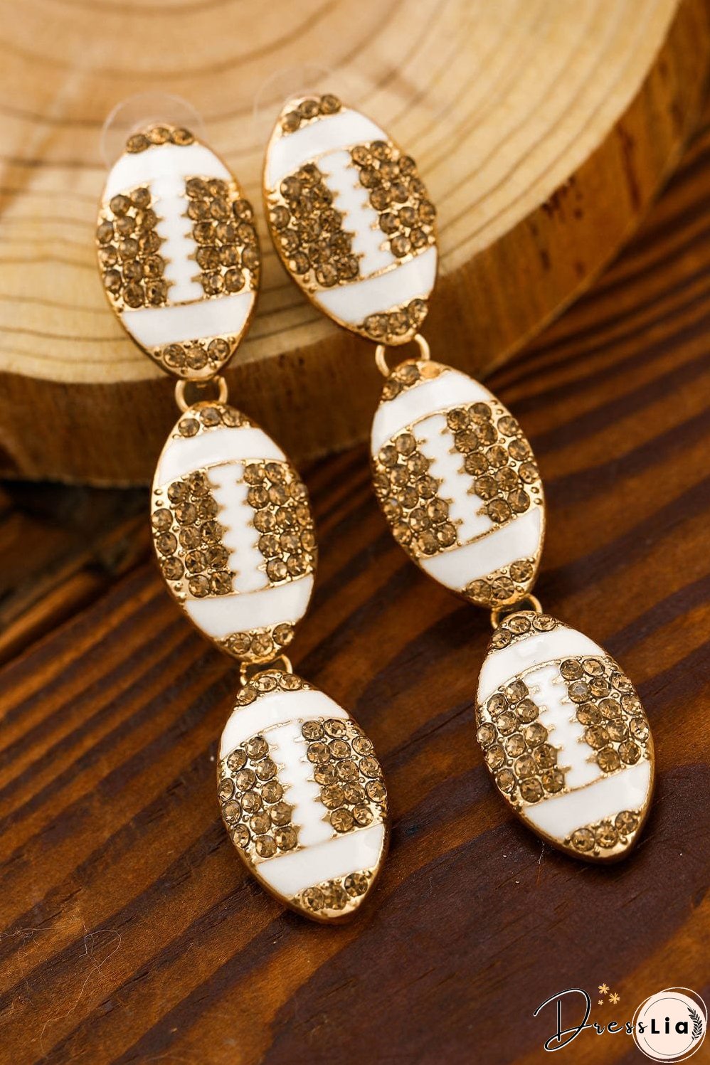 Chestnut Rugby Pattern Rhinestone Tiered Drop Earrings - Eye-Catching Glamour and Durability