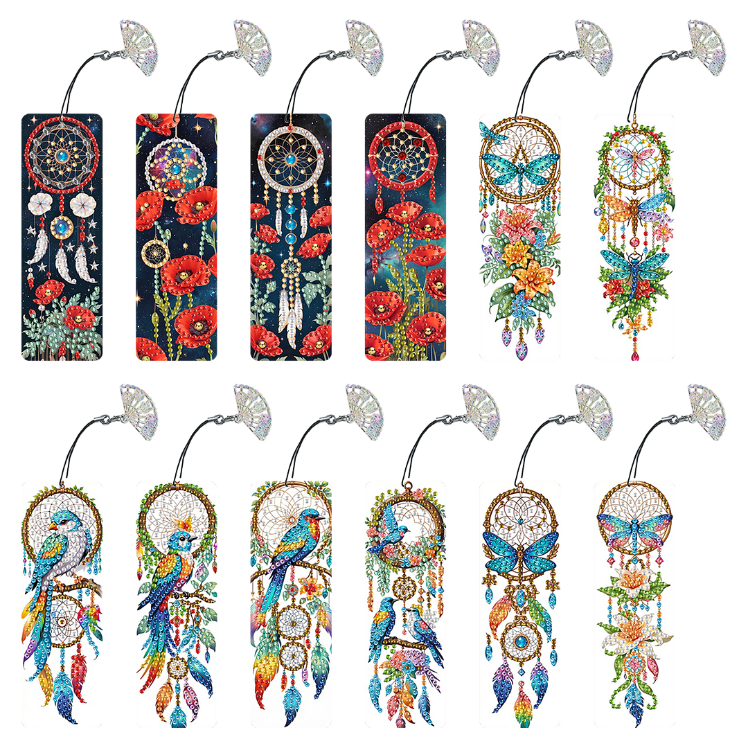 12Pcs Dreamcatcher DIY Diamond Painting Bookmarks Readers Home Office Book Decor