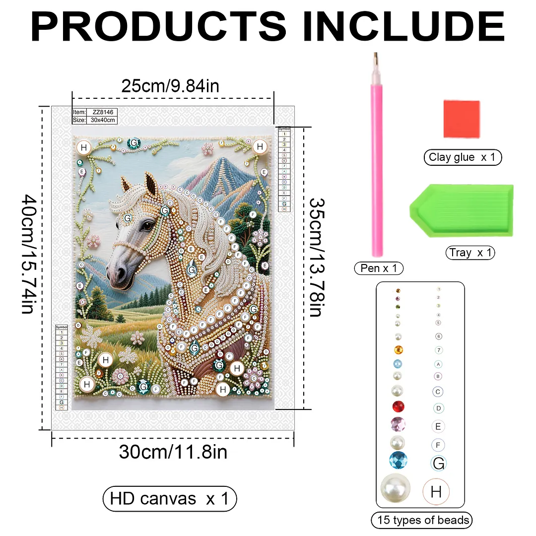 Horse Special Shaped DIY Partial Drill Diamond Art Pearl Painting Kit for Adults Beginners Home Decor Art Craft Pearl Diamond Painting 30x40cm