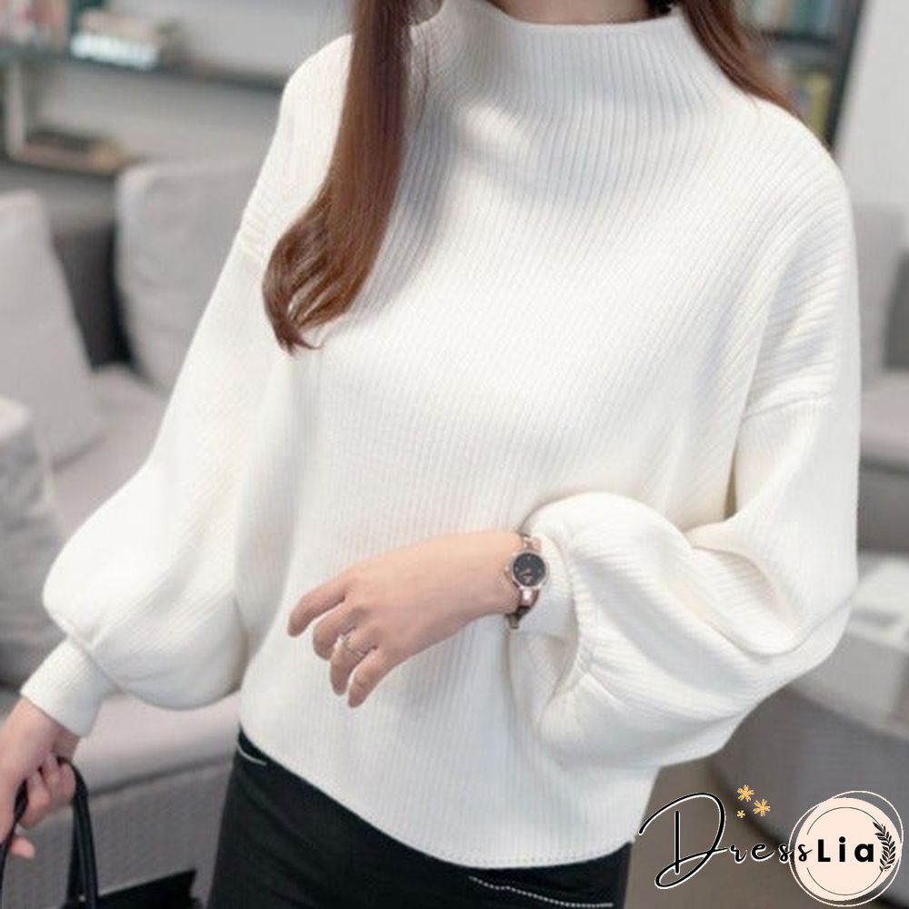 Solid Loose Batman Pullover Lantern Sleeve Sweater