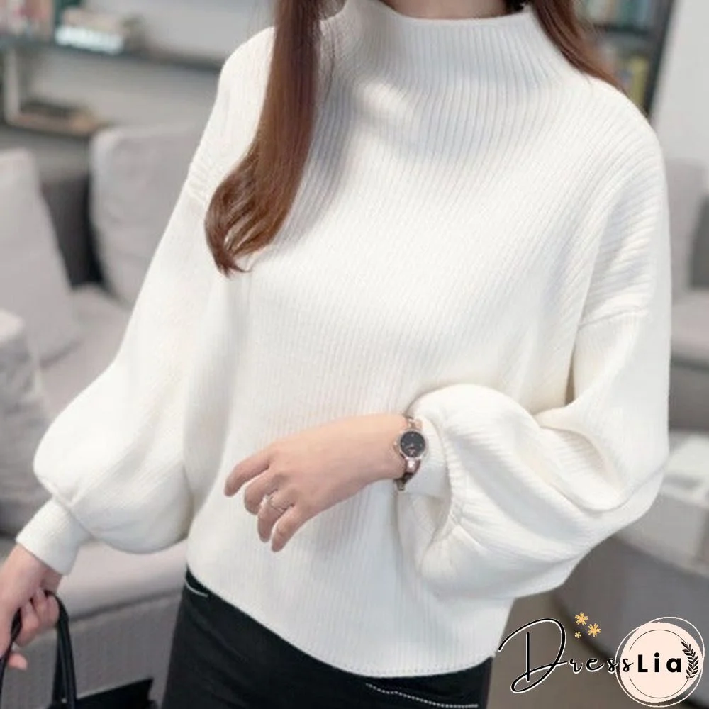 Solid Loose Batman Pullover Lantern Sleeve Sweater