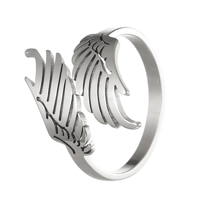 Gothic Cool Style Wings Stainless Steel Gold Plated Open Rings