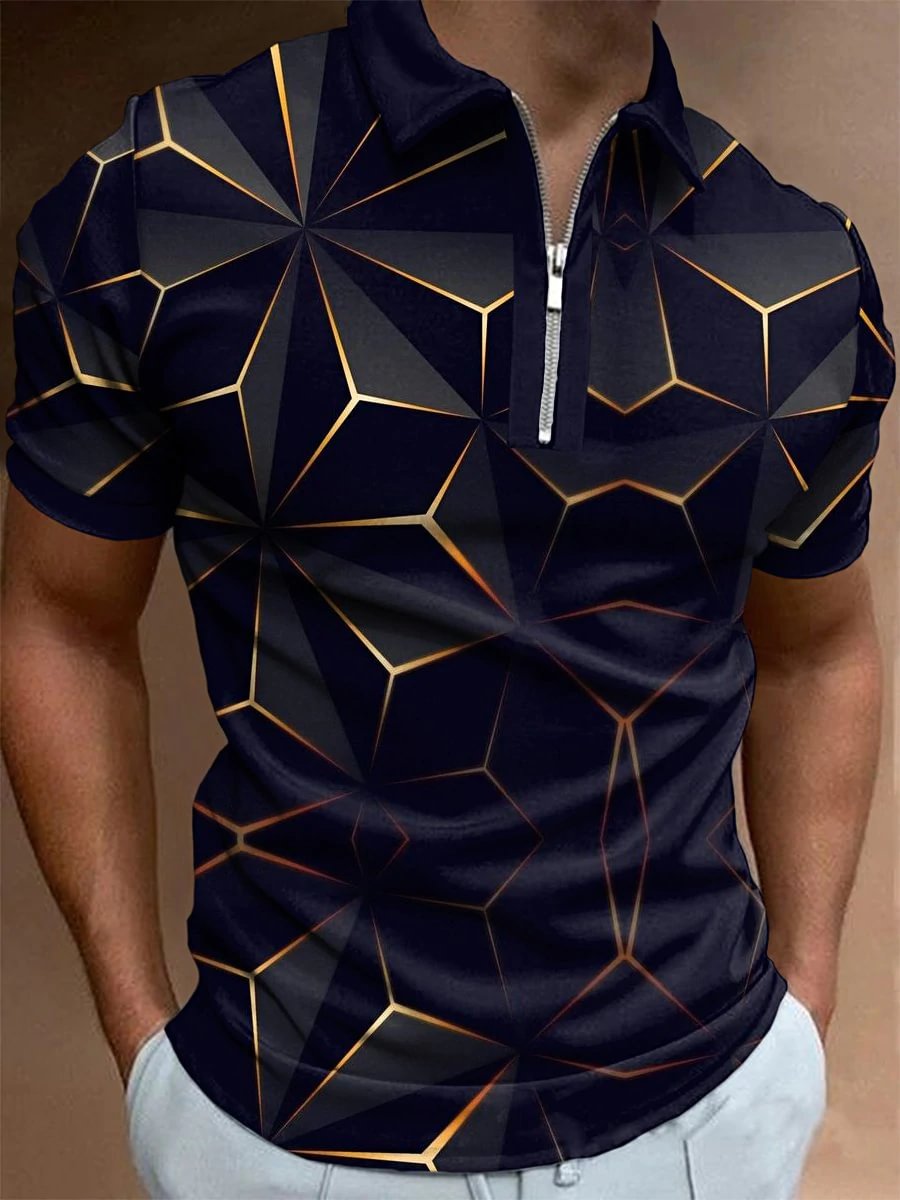 Fashion Casual Black Printed Polo Shirt