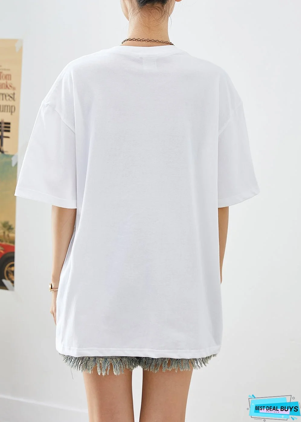 White Print Cotton Tanks Oversized Summer