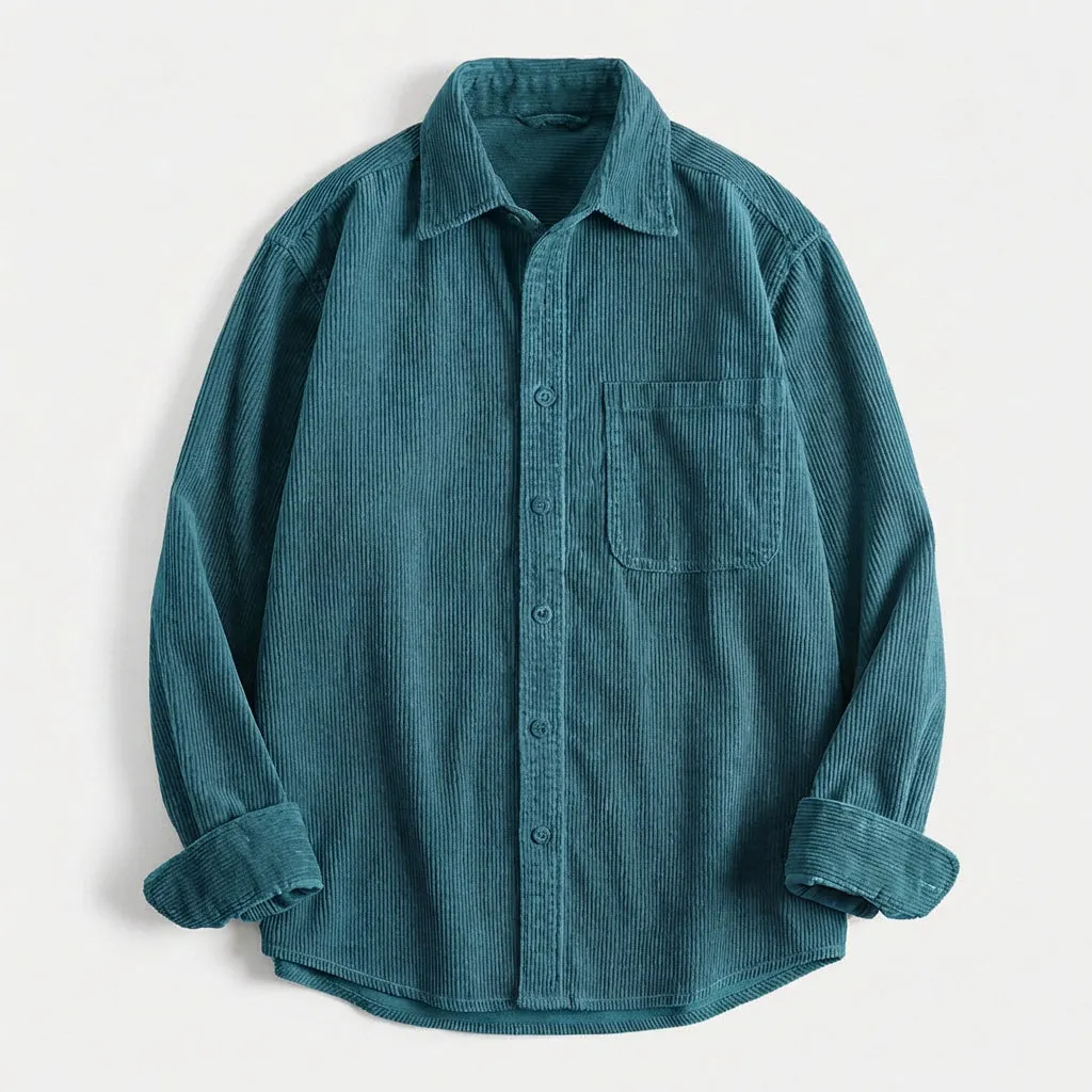 Men's Corduroy Overshirt &ndash; Soft Cotton Cord Shacket for Layering &ndash; Blue Spruce