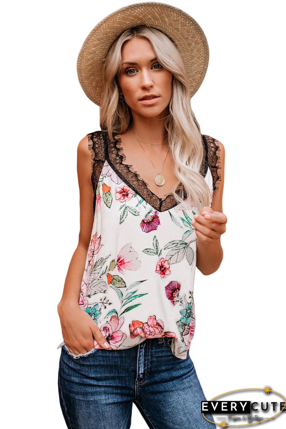 Red Tropical Love Lace Cami Tank