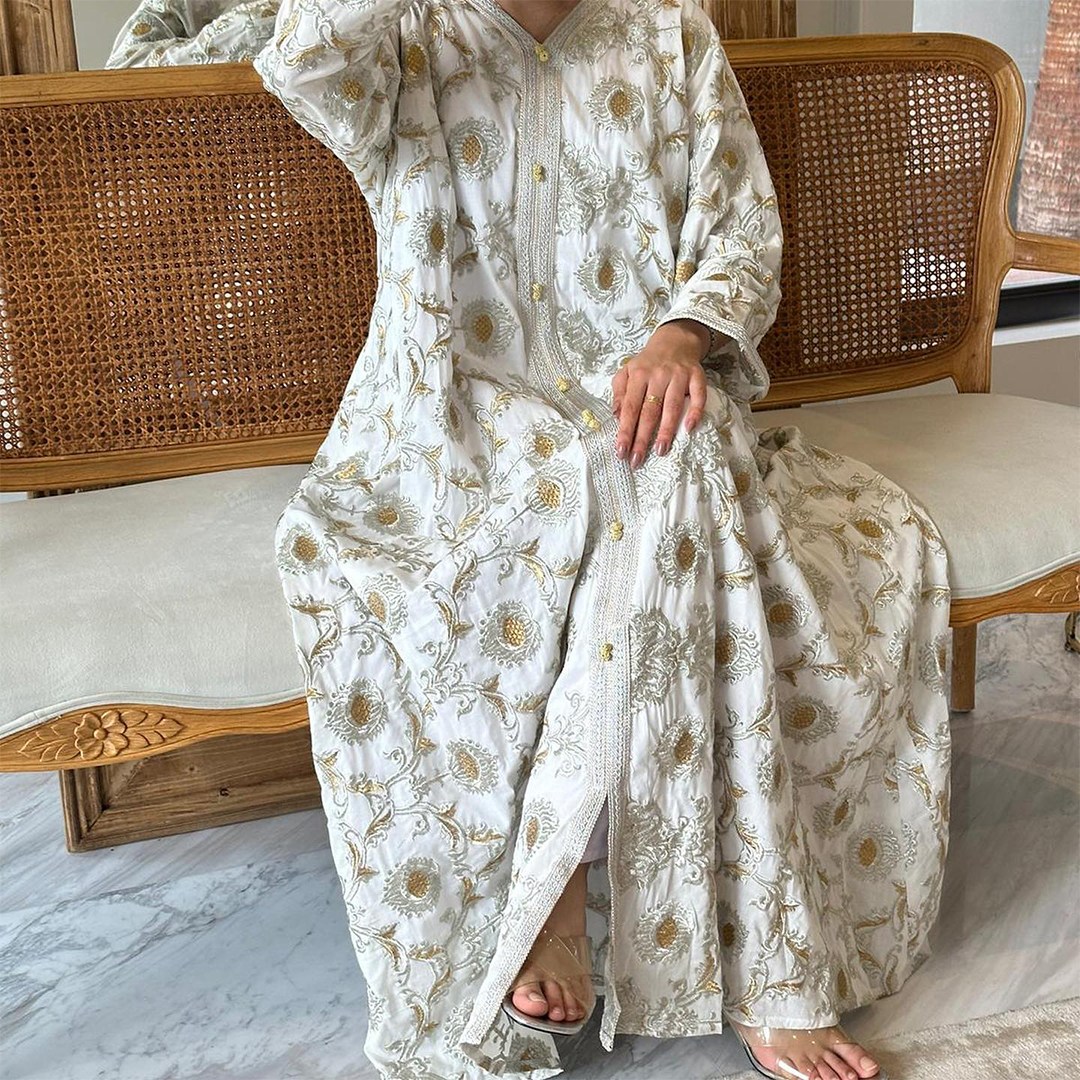 Womens Middle Eastern Vintage Floral Casual Jalabiya