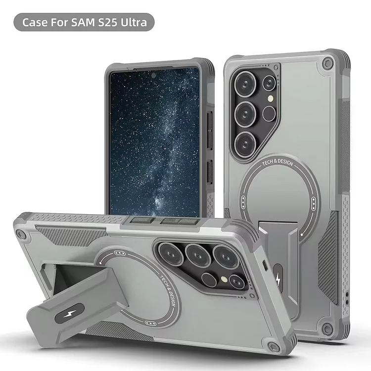 Fold Stand Holder Magnetic Armor Case For Samsung S26 S25 Ultra S24 Plus Wireless Charging Bracket Shockproof Cover
