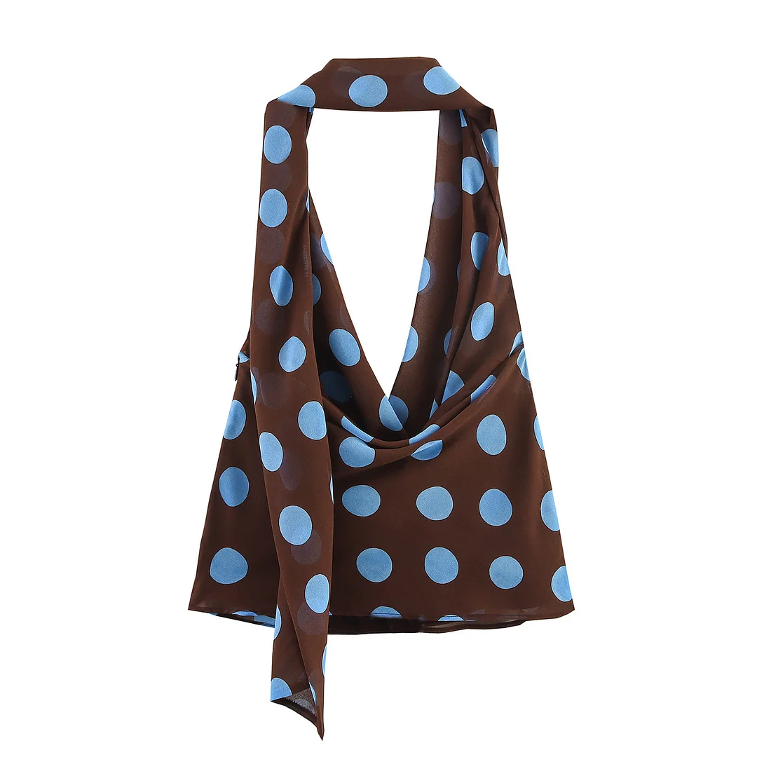 Nigikala Nigikala New Thin Scarf Wave Dot Hanging Neck Top Asymmetric Dress Set Women 3756352 6929511