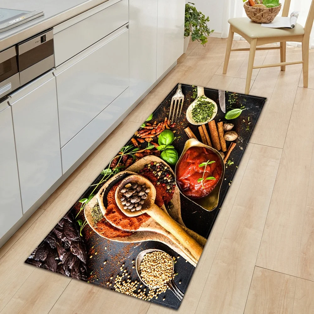 Seasoning Pattern Kitchen Floor Mat Home Entrance Doormat Bedroom Living Room Decoration Long Carpet Hallway Bath Anti-Slip Rugs