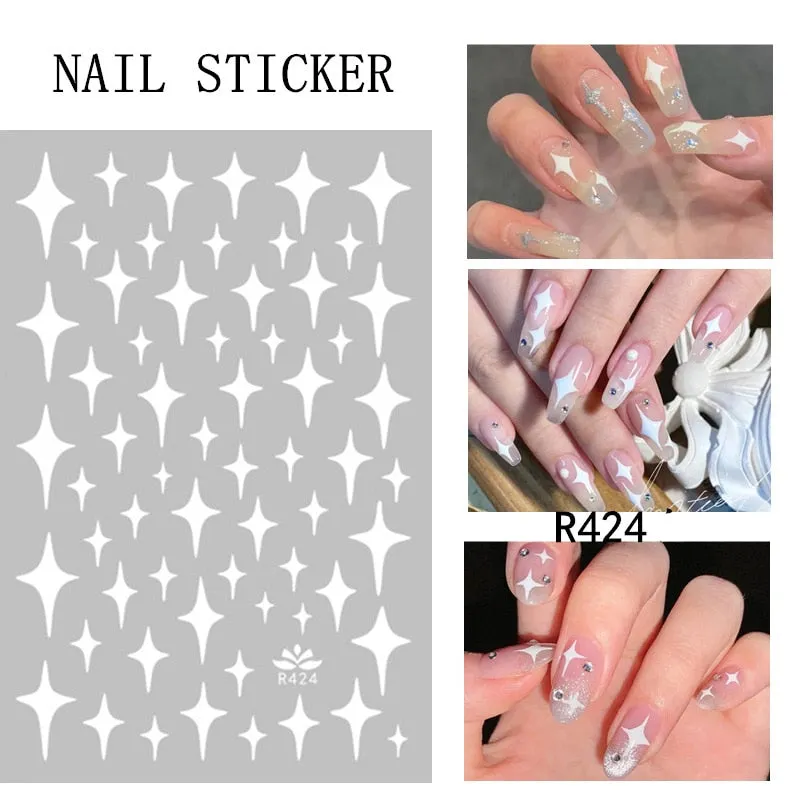 Black Red 3D Nail Sticker Self Adhesive Love Heart Star Butterfly Flower Nail Decals Slider DIY Nail Art Decoration-Nail Inspo