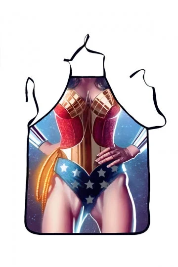 Adult Party Cosplay Sexy Wonder Woman Print Halloween Apron Blue-elleschic
