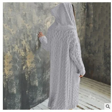 Uveng Uveng Knitted Sweater Women Loose Sesame Braided Lazy Hooded Long Cardigan Sweater