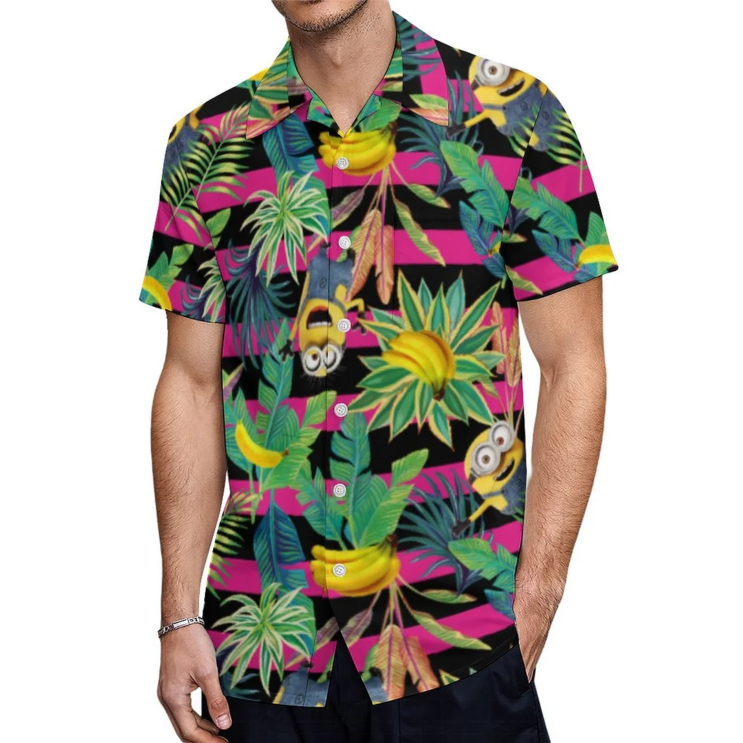 Short Sleeve Despicable Me Yellow Character Tropical Hawaiian Shirt Mens Button Down Plus Size Tropical Hawaii Beach Shirts