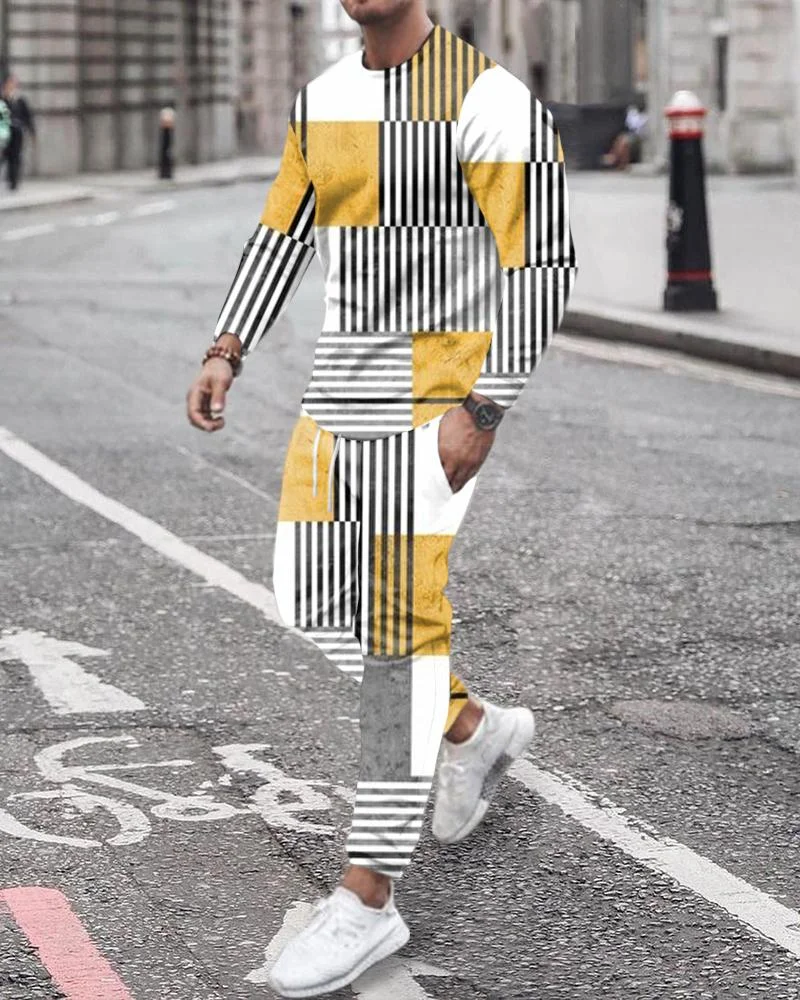 Men's Fashion Striped Printing Long-sleeved Suit