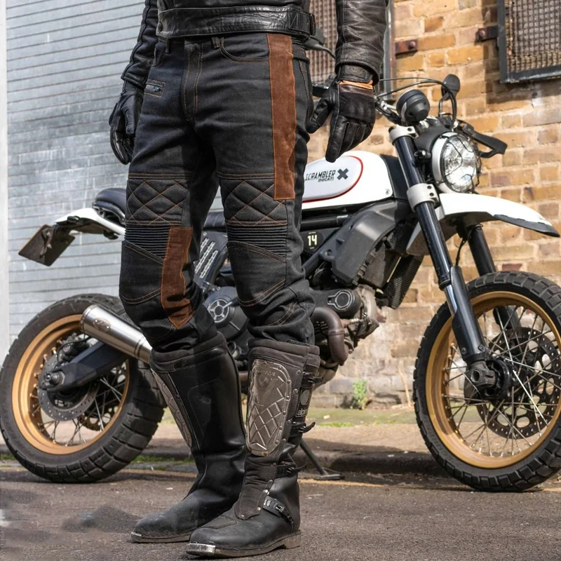 Vintage Adventure Stretch Suede Quilted Motorcycle Dark Blue Pants