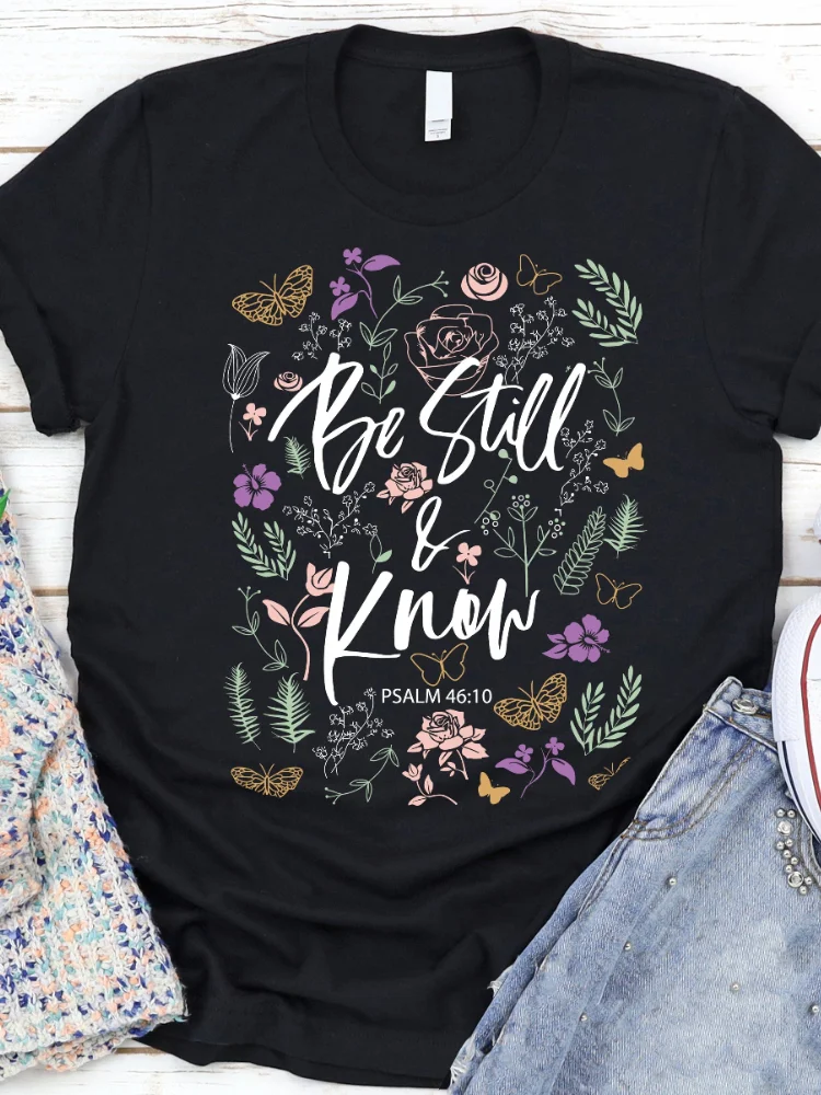 Be Still Konw Floral Print Crew Neck Casual T Shirt
