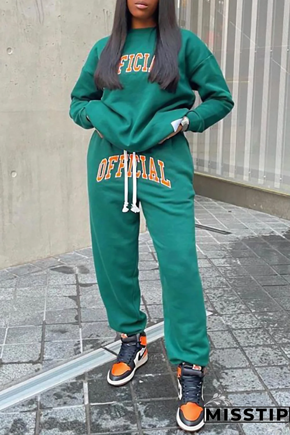 Black Casual Print Patchwork O Neck Long Sleeve Two Pieces