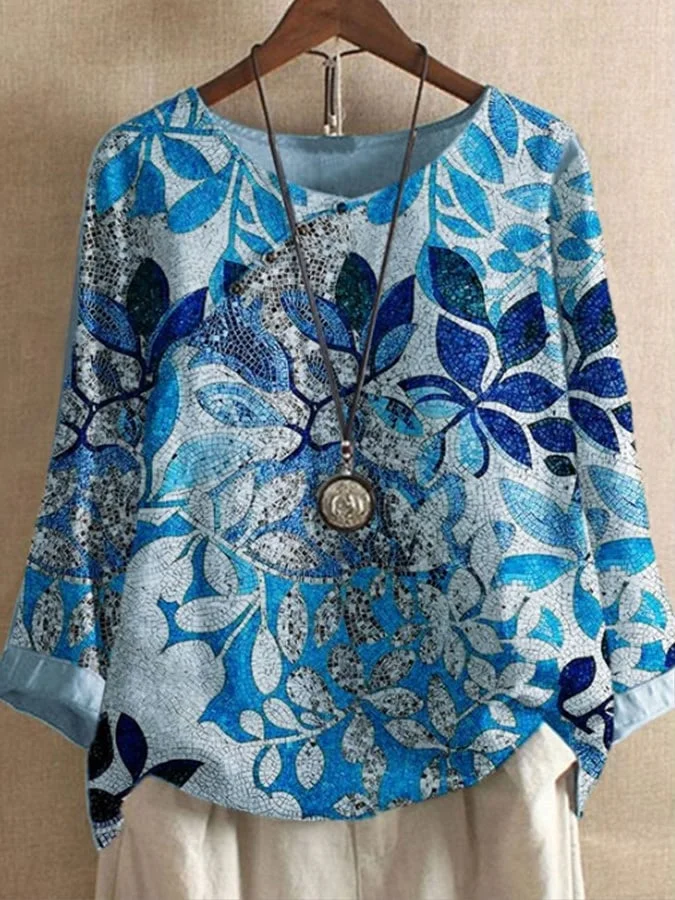 Women's Casual Ethnic Style Printed Cotton And Linen Top