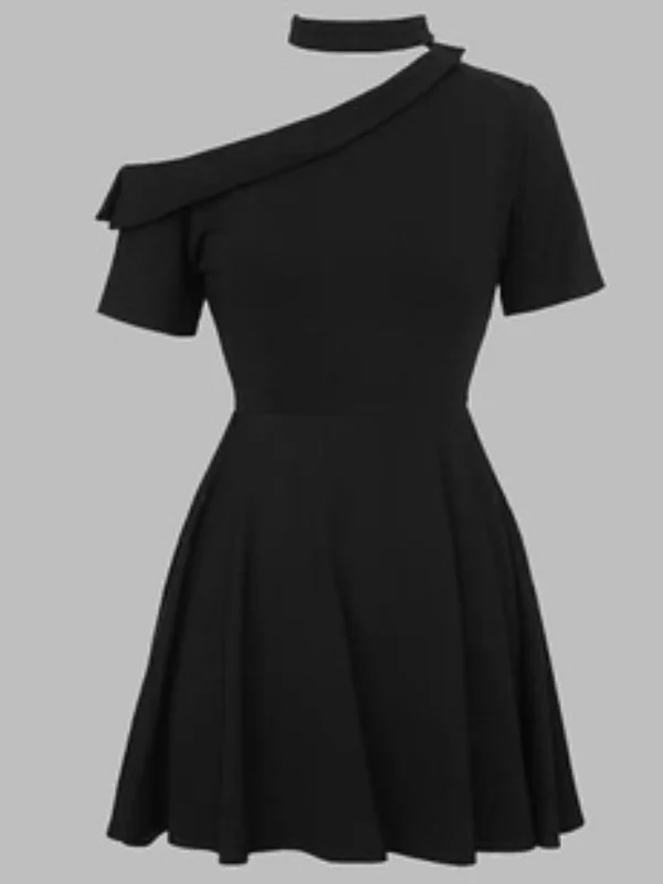 Dark Girl One Shoulder Black Skater Dress