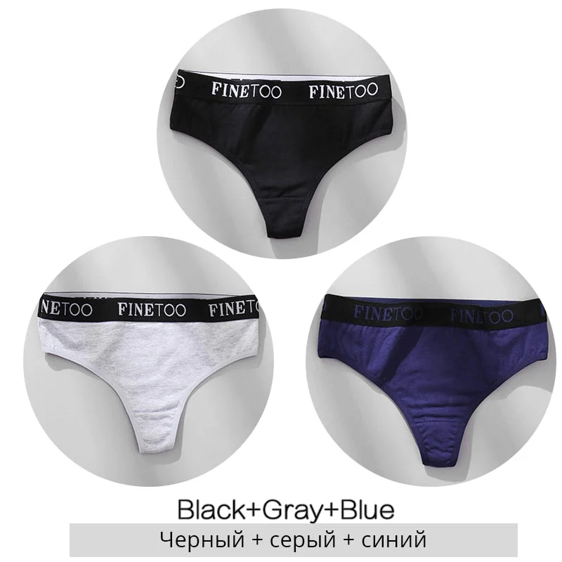 FINETOO Cotton Thongs Women Wide Belt Letter G-string Underwear M-XL Girls T-back Underpants Comfortable Thong Panties Lingerie