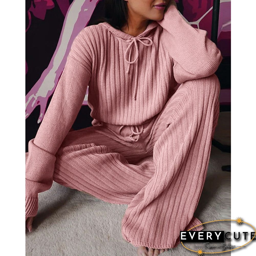 Pink Loose Fit Hooded Long Sleeve Pant 2pcs Set
