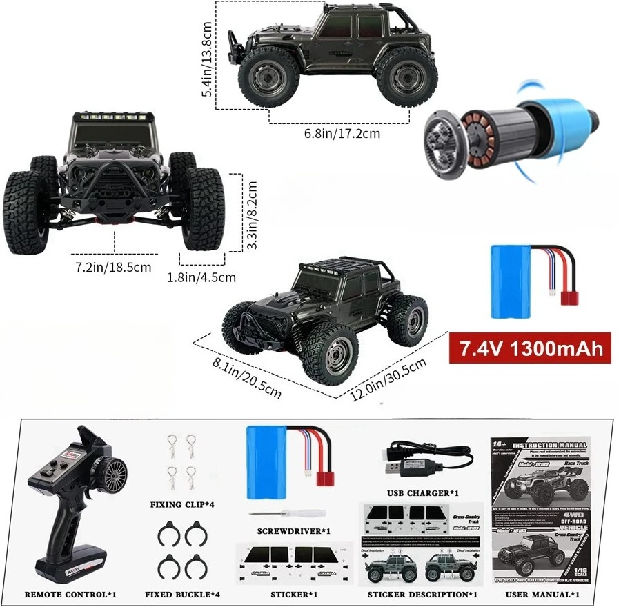 Tegooe 116 Scale High Speed RC Off-Road Racing Truck - 4WD Remote Control Toy