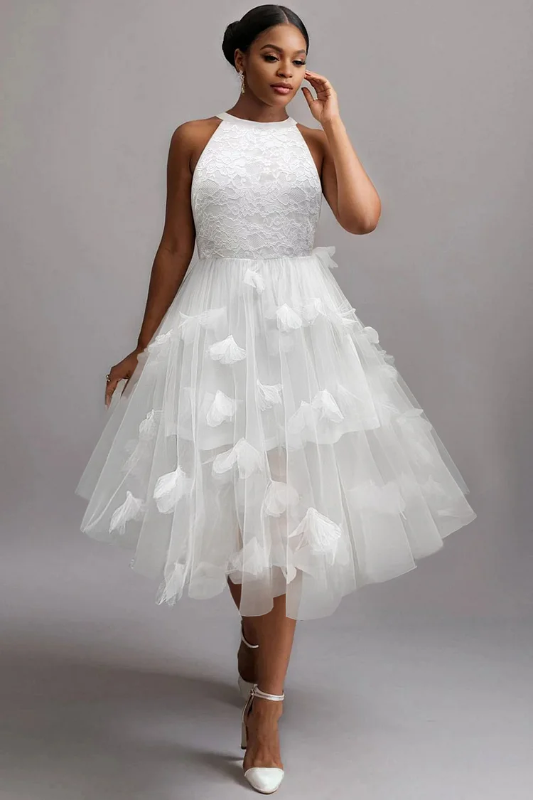 Xpluswear Design Plus Size Wedding White Sundress Halter Collar 3D Midi Dresses [Pre-Order] 2024 - Xpluswear