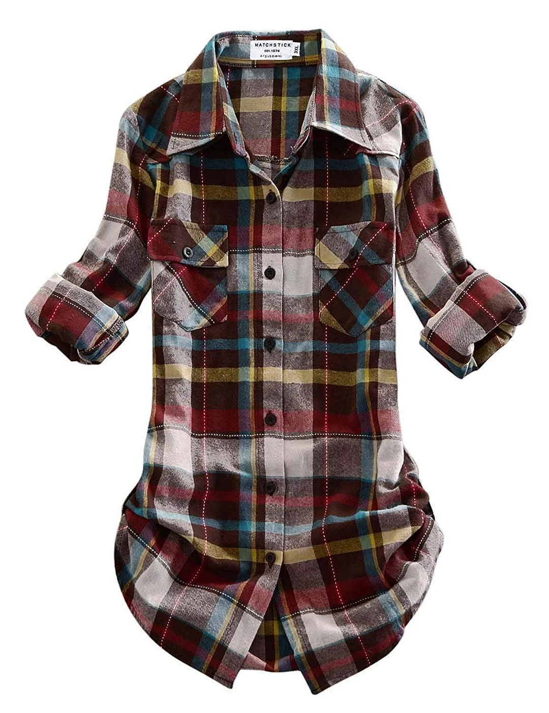 Women's Long Sleeve Flannel Plaid Shirt Slim fit, button up long sleeves