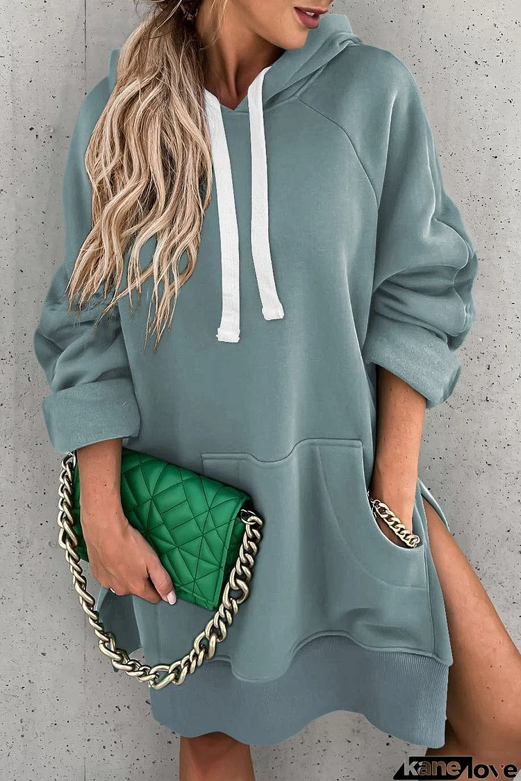 Kangaroo Pocket Oversized Hoodie with Slits