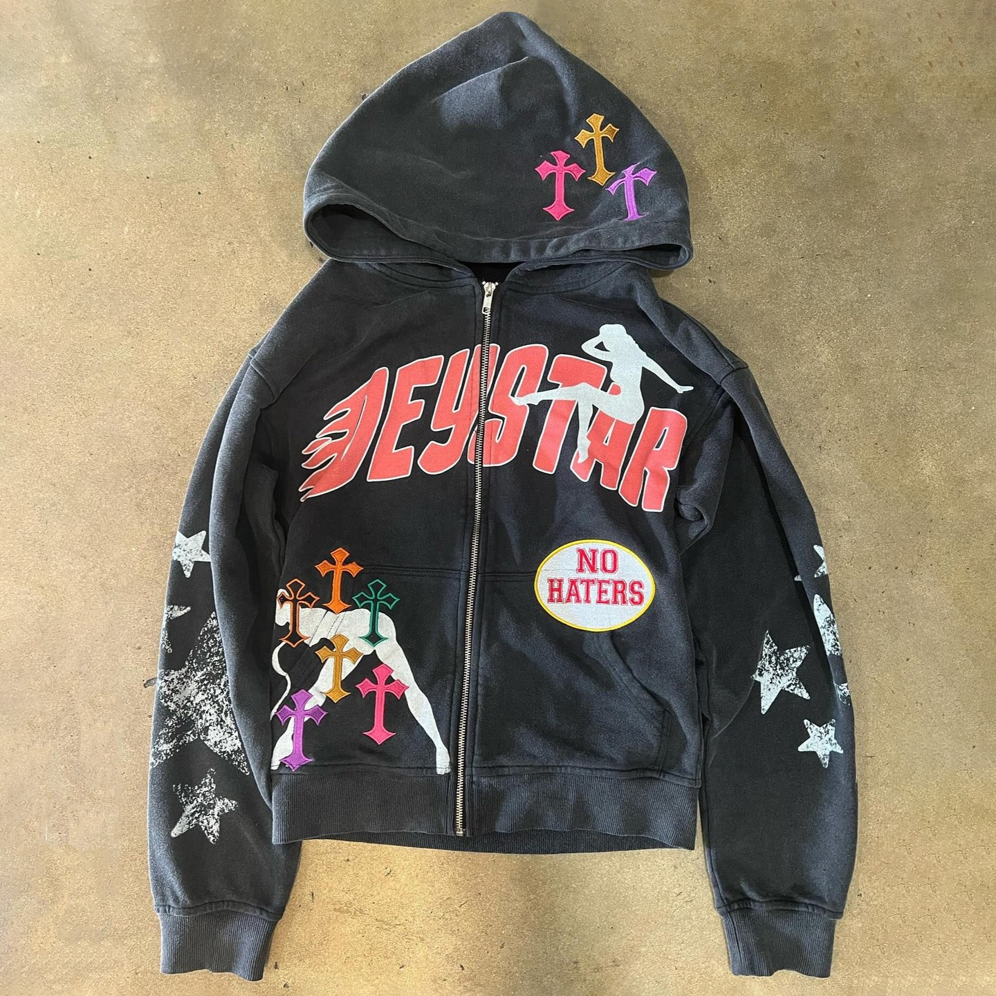 Vintage No Heater Graphic Hip Hop Oversized Zip Up Hoodie - SOPULA