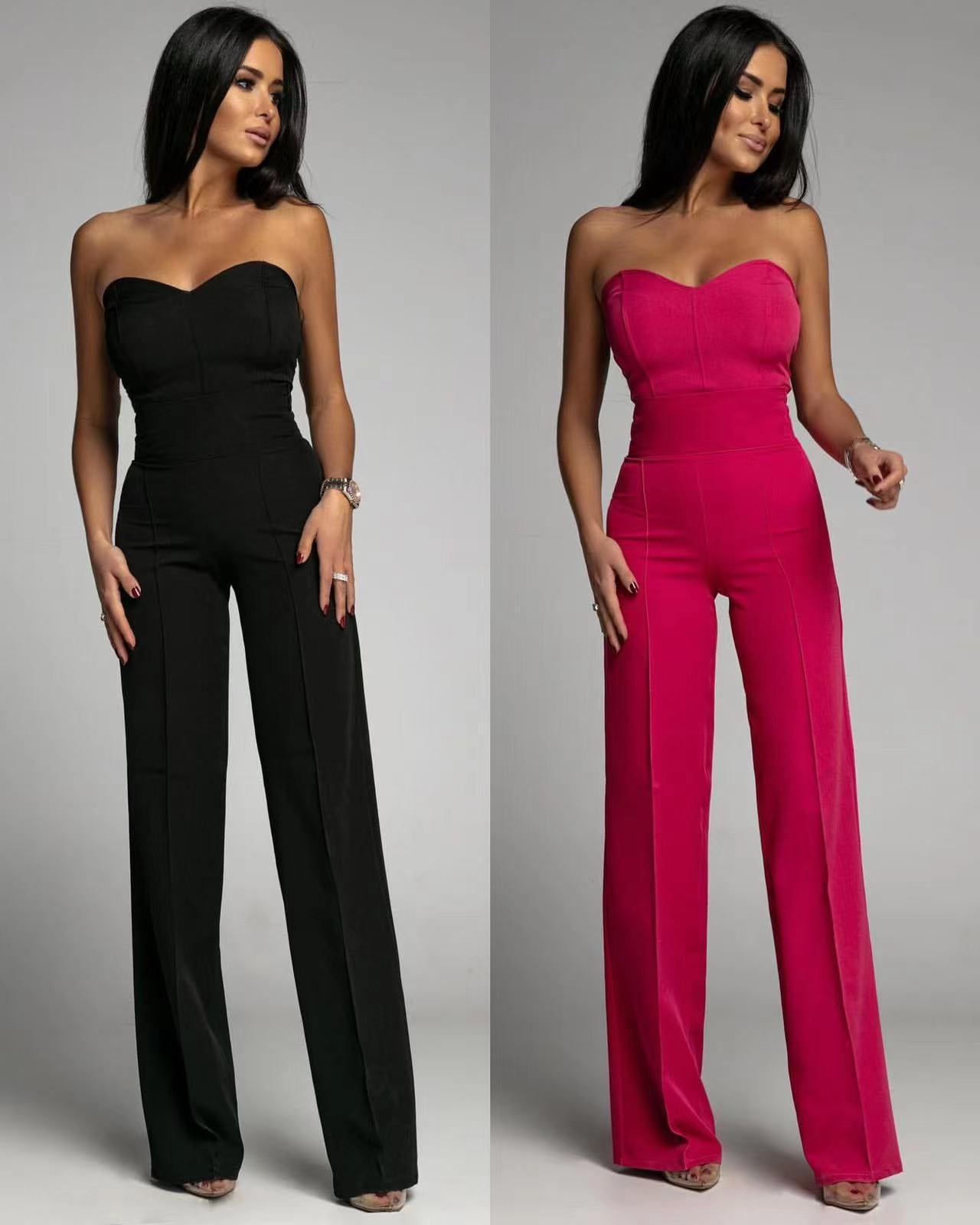 Summer Fashion Tube Top Long Jumpsuit Women Elegant Temperament Tube Top Wide-leg Jumpsuit Women