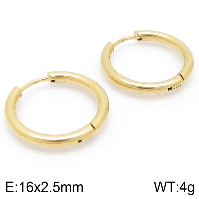 1 Pair Streetwear Solid Color Titanium Steel 18K Gold Plated Hoop Earrings