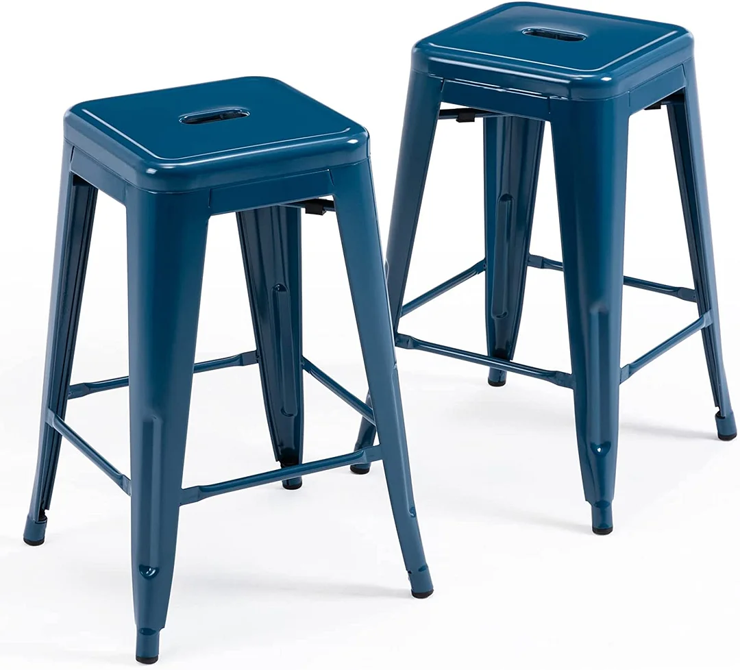  24 Inch Metal Bar stools, Backless Counter Height Barstools, Indoor Outdoor Stackable Stools with Square Seat
