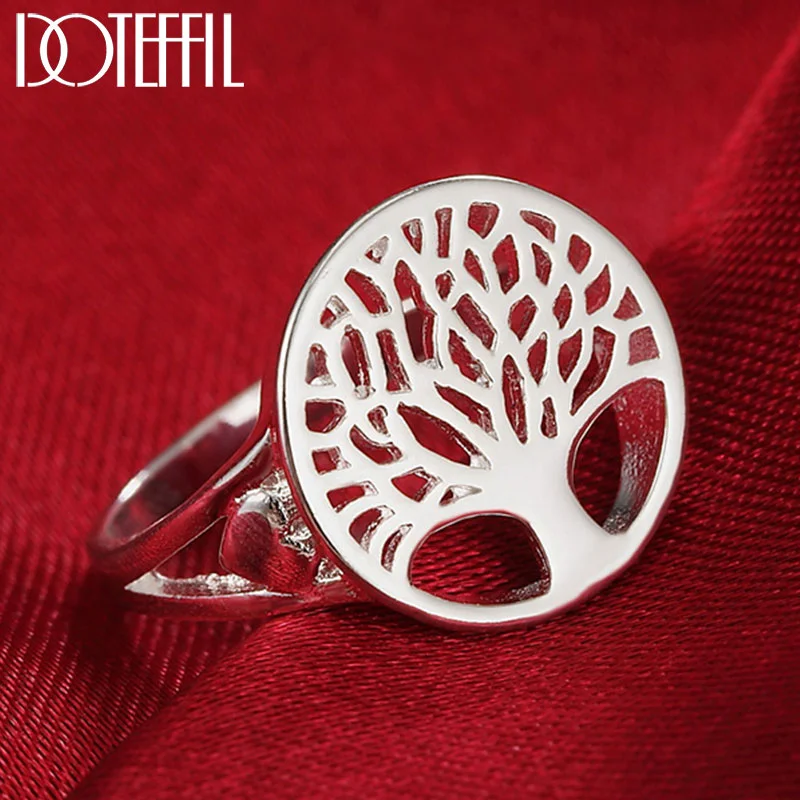 DOTEFFIL 925 Sterling Silver Trees Ring Round For Women Jewelry