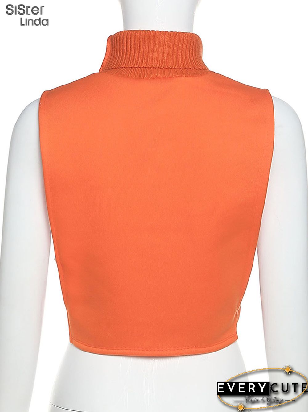 Casual Letter Embroidery Y2K Tank Top Women Sleeveless Knit Turtleneck Side Hollow Wild Slim Stretch Trend Vest