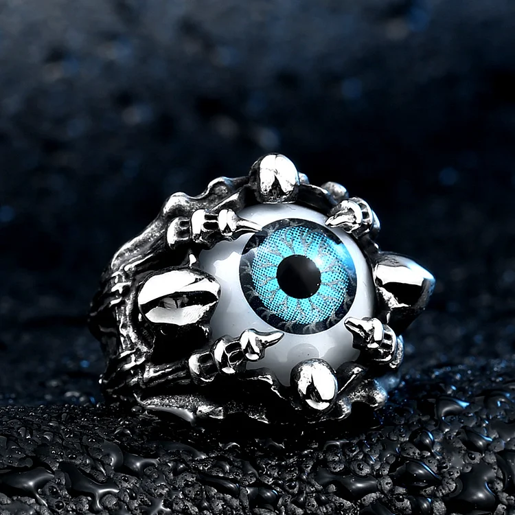 Gothic Evil Eye Rings Eyeball Skull Claw Ring Stainless Steel Punk Hip Hop Jewelry-VESSFUL