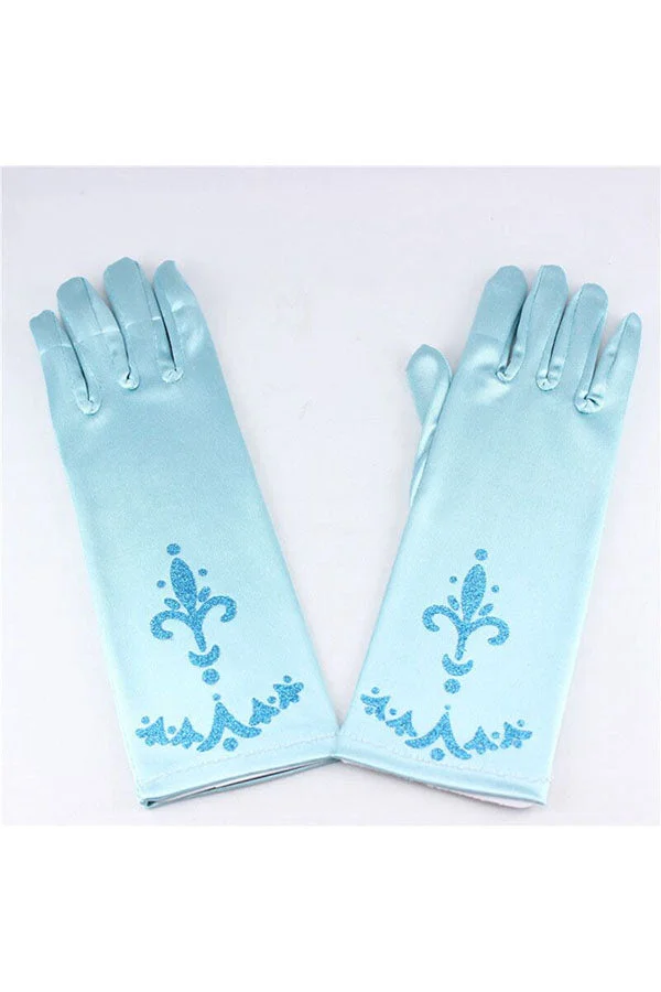 Halloween Accessories Girl Frozen Elsa Anna Gloves Blue-elleschic