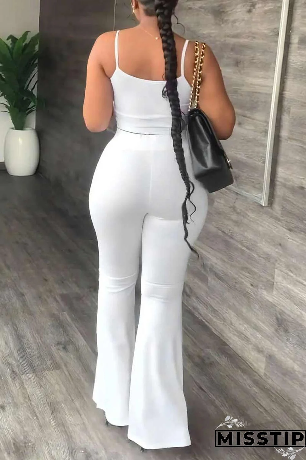 White Casual Solid Patchwork Spaghetti Strap Sleeveless Two Pieces