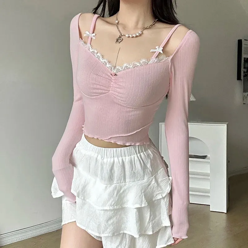 Brownm Bow Straps Ruched Top