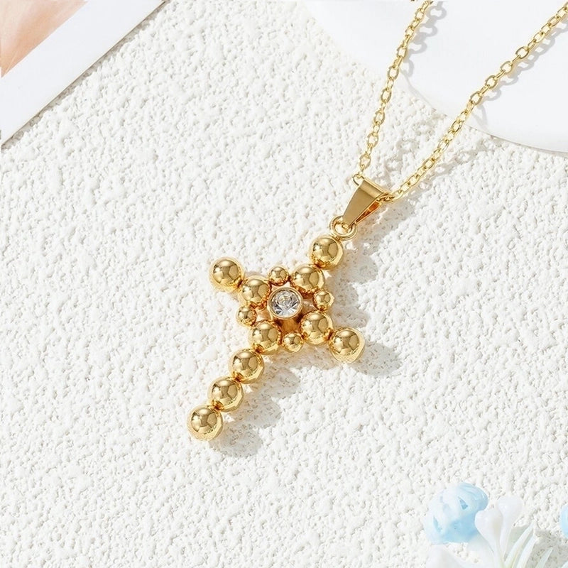 201 Stainless Steel Gold Plated Minimalist Inlay Cross Zircon Pendant Necklace