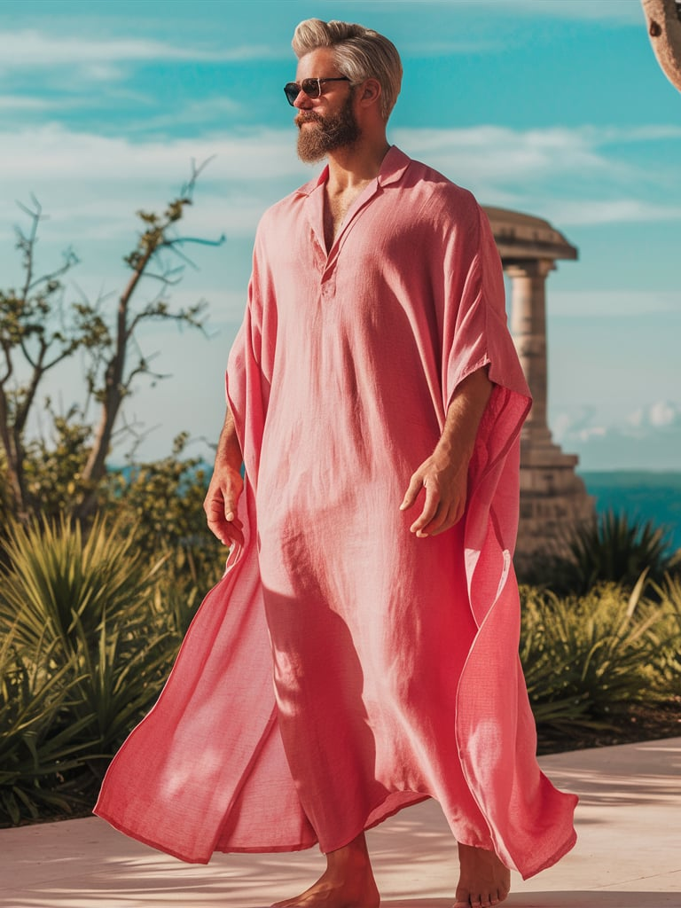 Linen Men's Pink Caftan Long Kaftan