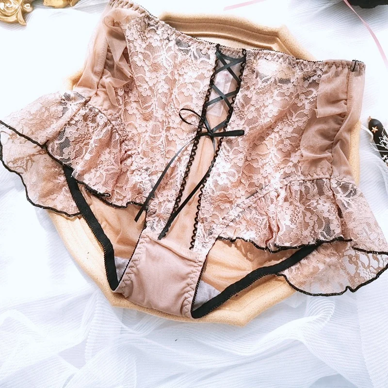 Billionm Large Size Women's White Underwear Sweet Cross Bowknot Girly Underwear Kawaii Underwear Palace Lotus Leaf Lace Underwear 6XL