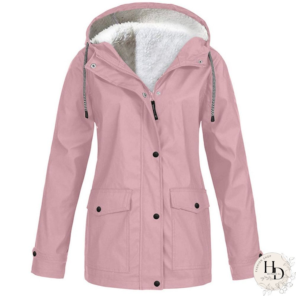 Womens Winter Coats-Solid Plush Thickening Jackets for Outdoor Hiking Plus Size Hooded
