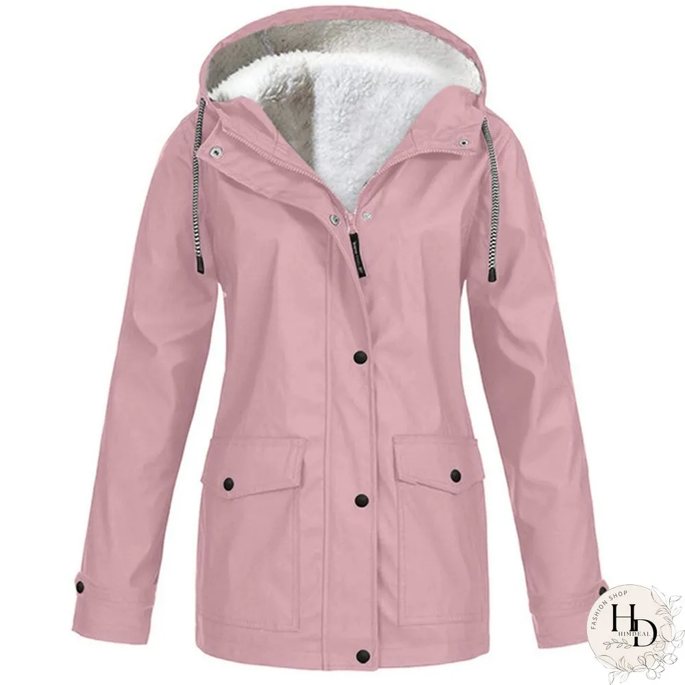Womens Winter Coats-Solid Plush Thickening Jackets for Outdoor Hiking Plus Size Hooded