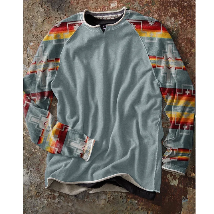 Men's Retro Print Long Sleeve Sweater