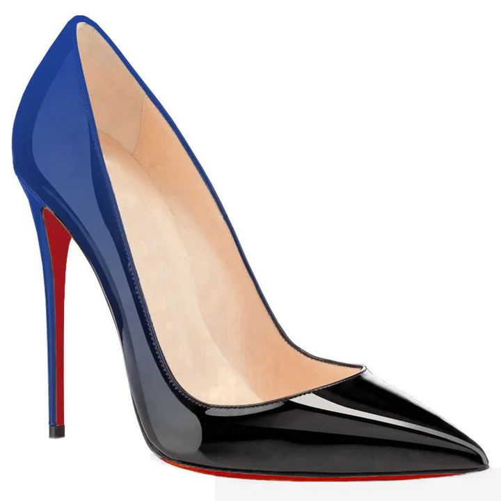 120mm Women's Red Bottom Gradient High Heels Pointed Toe Fashion Patent Stiletto Pumps-MERUMOTE