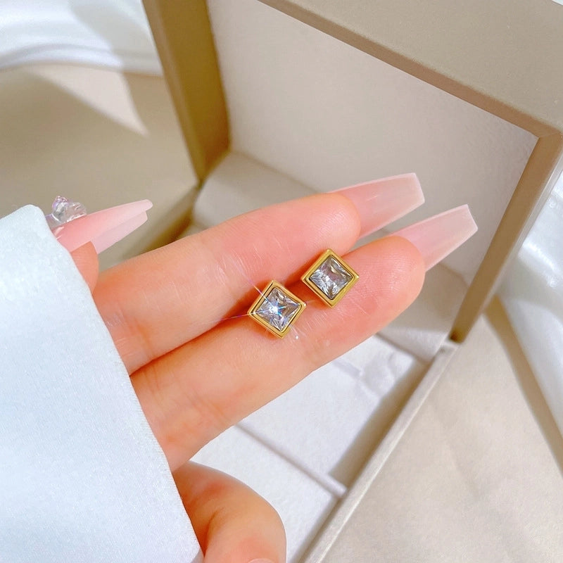 1 Pair Minimalist Square Plating Inlay Titanium Steel Zircon Ear Studs